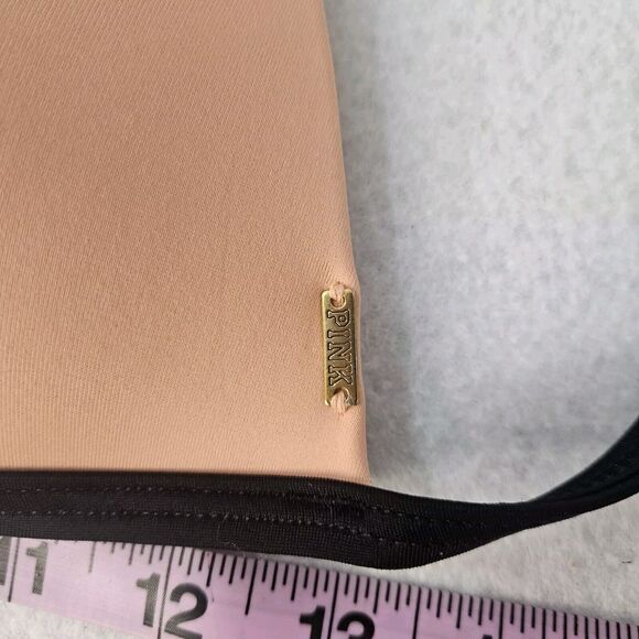 VICTORIA SECRET PINK Bikini Top Sz S Orange Black Trim Triangle Ring - Picture 4 of 4